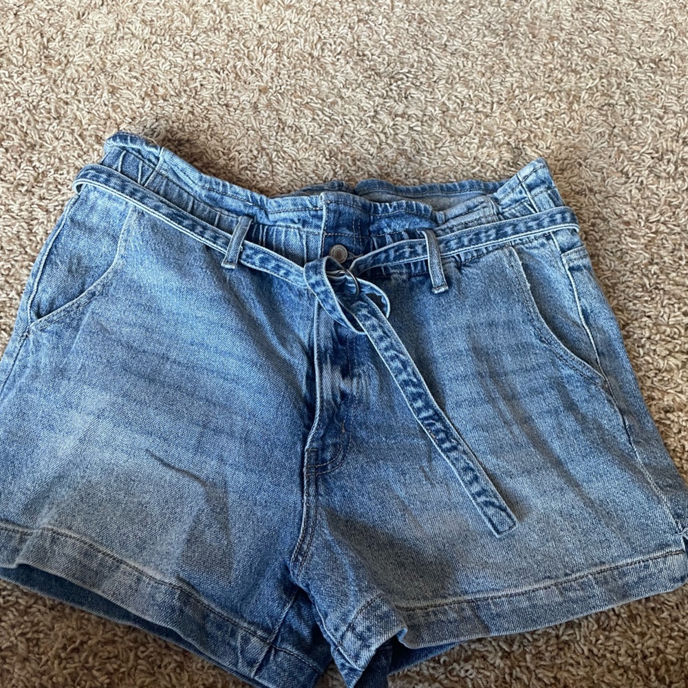 Kancan Denim High-Waisted belted paper bag Short